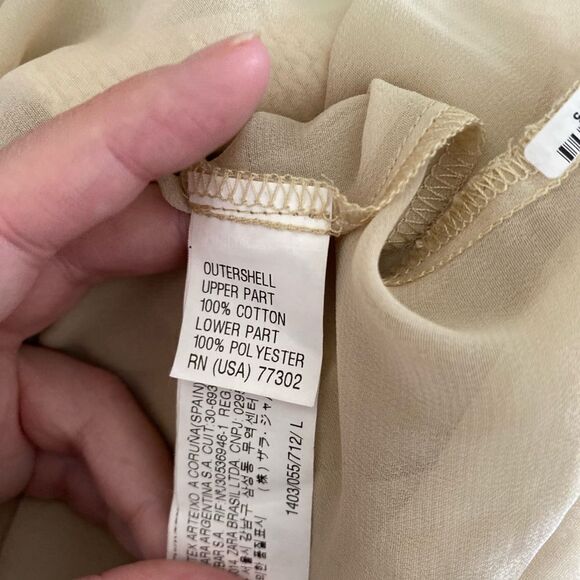 Zara sheer underlay cream short sleeve top size L - Picture 6 of 12